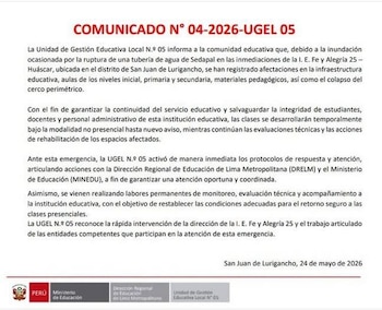 Minedu anunció suspensión de clases presenciales| Ministerio de Educación