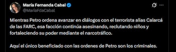 Reacción de María Fernanda Cabal