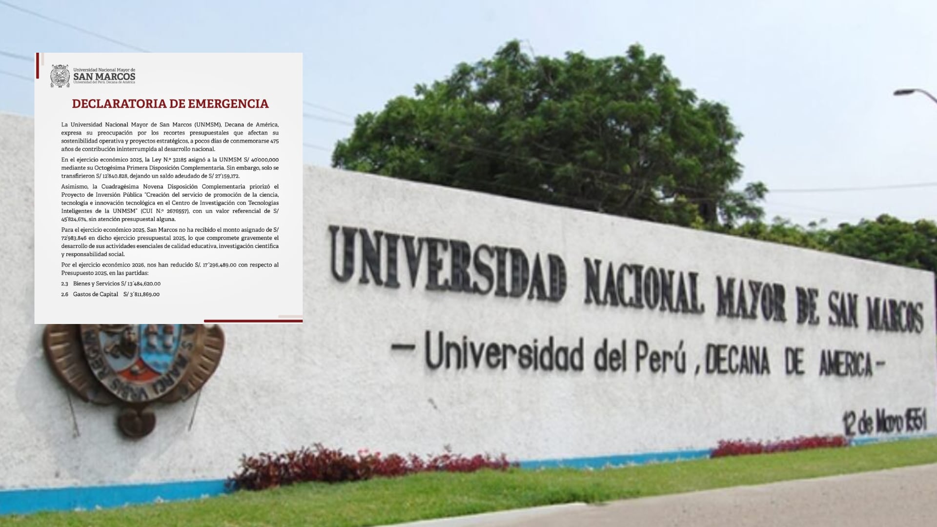 San Marcos anuncia oficialmente que entra en emergencia debido al retiro de más de S/ 100 millones y a otros recortes proyectados.