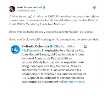 María Fernanda Cabal y su respuesta a Juan Manuel Santos