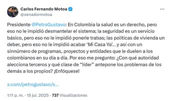La crítica del senador Motoa