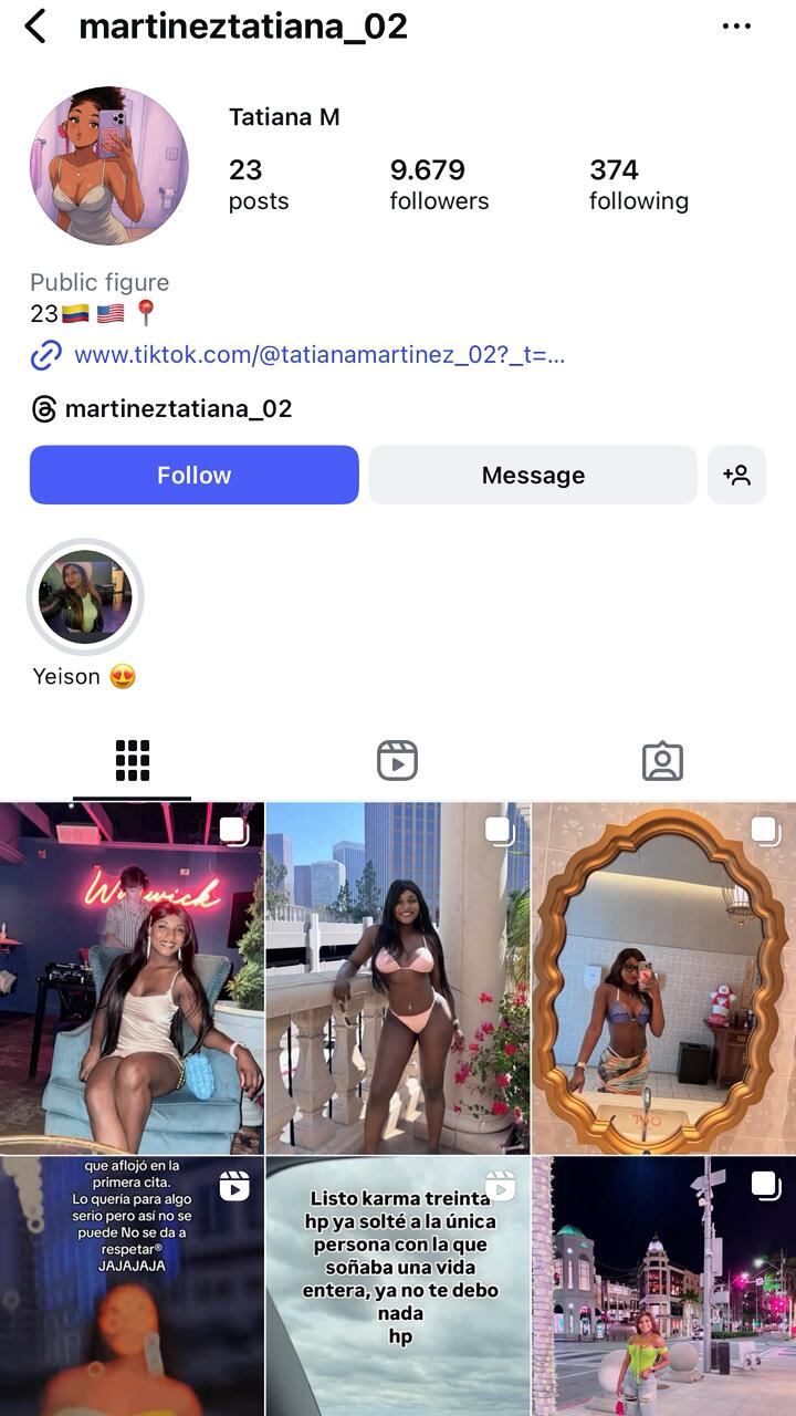 La creadora de contenido colombiana suene compartir en sus redes sociales cómo es su vida en Estados Unidos - crédito @martineztatiana_02 / Instagram