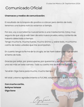 Comunicado de la comediante Olga Sana (Instagram/@olgasanaoficial)
