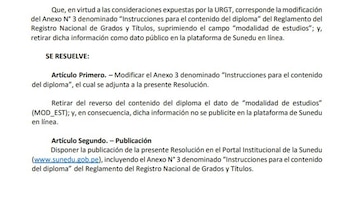 Sunedu elimina la modalidad de