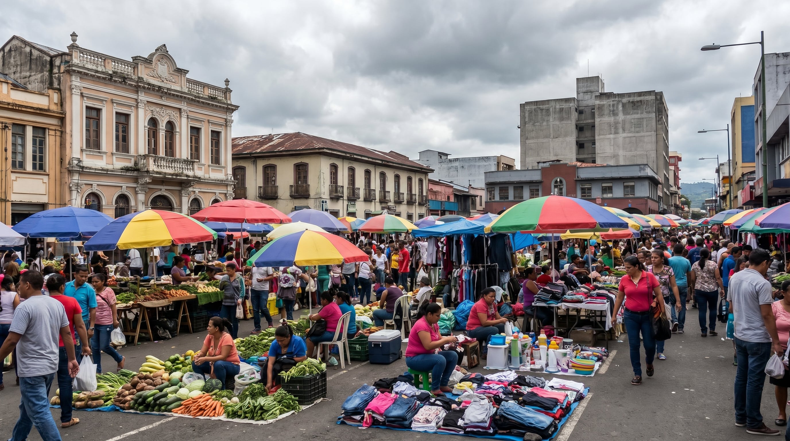 Comerciantes y compradores llenan un vibrante mercado al aire libre en Costa Rica, evidenciando el crecimiento de la economía informal en el país. (Imagen Ilustrativa Infobae)