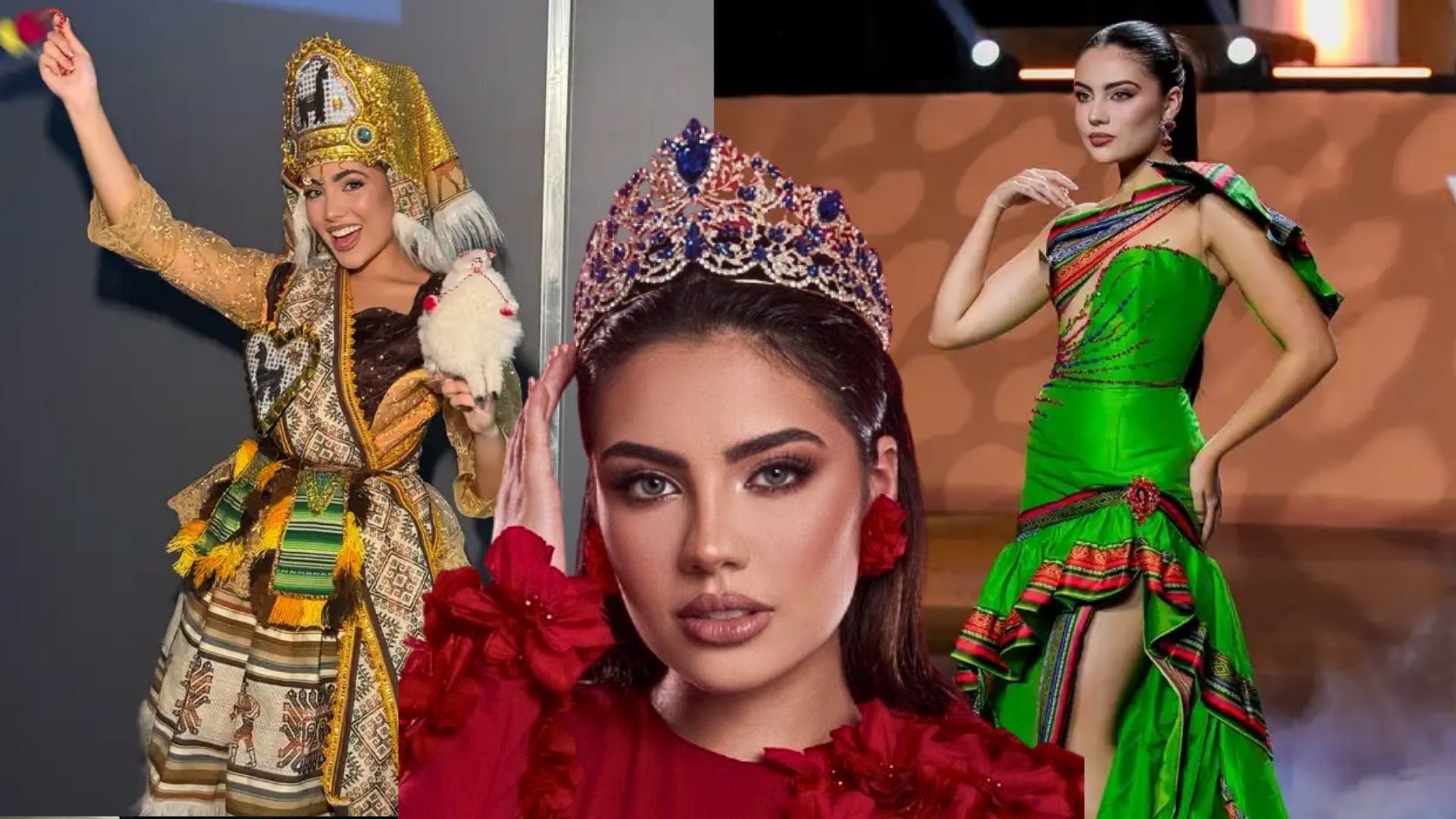 La representante de Miss Perú viste trajes de inspiración tradicional envueltos en un reclamo cultural sobre el origen de las prendas andinas. (Infobae Perú)