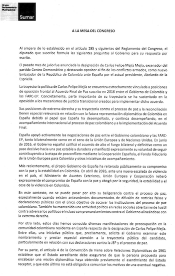 Carta Enrique Santiago contra Carlos Felipe Mejía - crédito @EnriqueSantiago/X