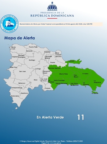 Alerta verde del COE en 11 provincias y el Distrito Nacional por una onda tropical y el viento del noreste (Foto cortesía COE)