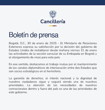 Comunicado oficial de la Cancillería