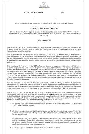 El Gobierno nacional priorizó la entrega de gas a usuarios residenciales, pequeños comercios, hospitales, estaciones de transporte y refinerías - crédito Ministerio de Minas y Energía