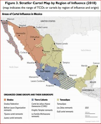 Mapa de las zonas de influencia de los cárteles del narcotráfico mexicanos (Foto: Stratfor Global Intelligence)