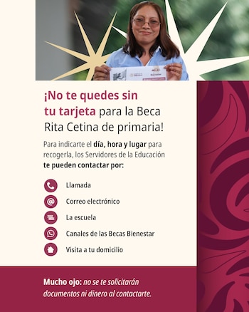 Las familias beneficiarias serán notificadas por canales oficiales sobre la fecha, hora y sede asignadas para recoger la tarjeta de la Beca Rita Cetina