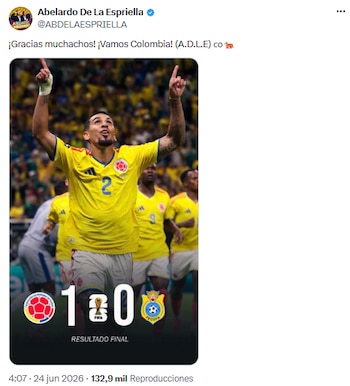 Abelardo de la Espriella agradeció a la Selección y celebró la clasificación de Colombia - crédito @ABDELAESPRIELLA/X