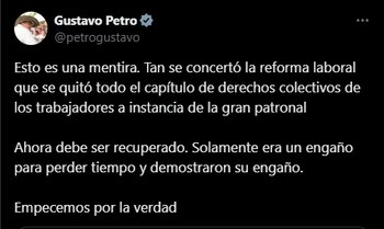 Gustavo Petro desmintió a gremios de empresarios, que negaron concertación sobre la reforma laboral - crédito @PetroGustavo/X
