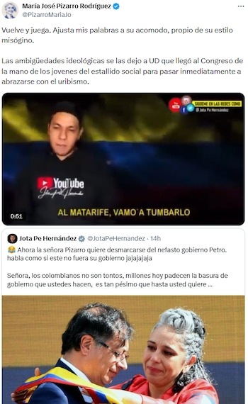 María José Pizarro respondió a Jota Pe Hernández y lo señaló por incoherencia ideológica - crédito @PizarroMariaJo/X