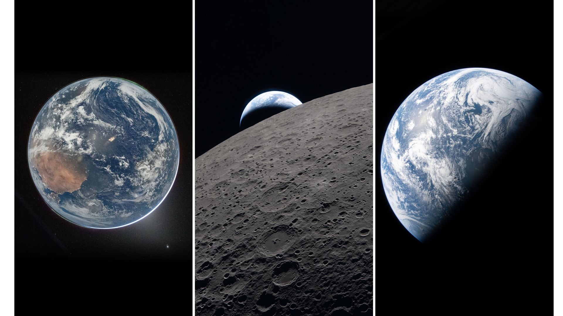 Hay fotos tanto de la Tierra, Luna y de un eclipse. (NASA)