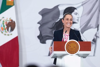 La presidenta Claudia Sheinbaum durante 'La Mañanera' de este lunes. (Crédito: Gobierno de México)