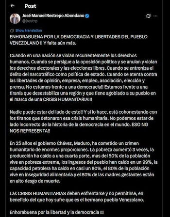 José Manuel Restrepo celebró la