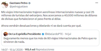 Gustavo Petro respondió críticas y anticipó devaluaciones futuras con Abelardo de la Espriella - crédito @petrogustavo/X