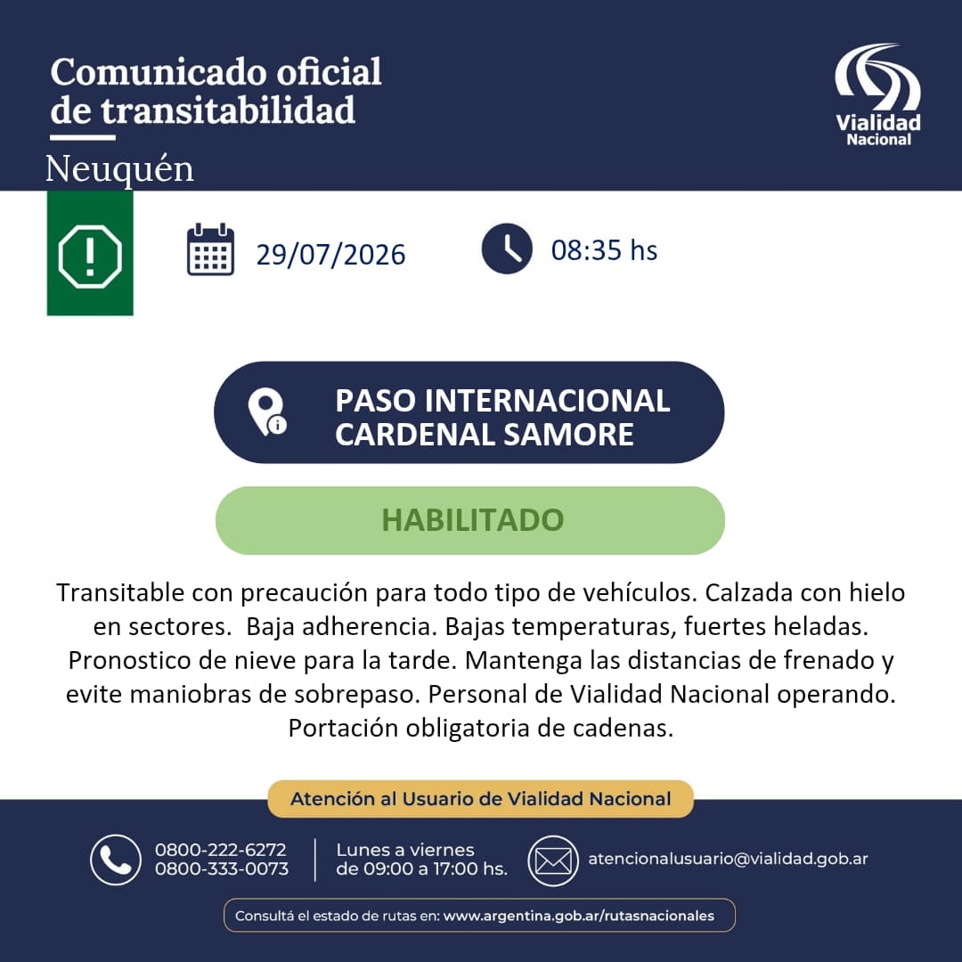 El comunicado de Vialidad Nacional