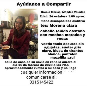 Marisol, joven desaparecida con discapacidad