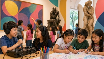 La colaboración impulsa la participación activa de las infancias en los museos, reconociendo su voz y capacidad de decisión, y consolidando estos espacios como entornos formativos y centrados en sus derechos. Imagen generada con IA