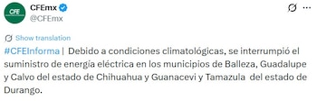 La CFE realizó la cancelación