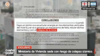 Cuarto Poder revela peligro en sede del Ministerio de Vivienda: inmueble adquirido al Banco de la Nación enfrenta emergencia estructural. Captura: américa TV.
