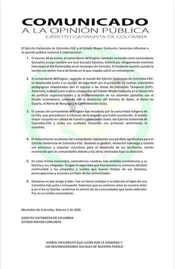 El grupo guerrillero emitió un