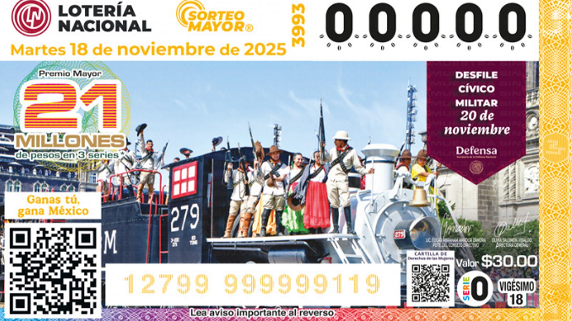 El diseño del billete de este sorteo hace homenaje al 20 de noviembre de 1910, día del levantamiento armado con el objetivo de garantizar la democracia nacional bajo el lema