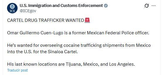 ICE busca en México y Estados Unidos a Omar Guillermo Cuen-Lugo. (Captura de pantalla)