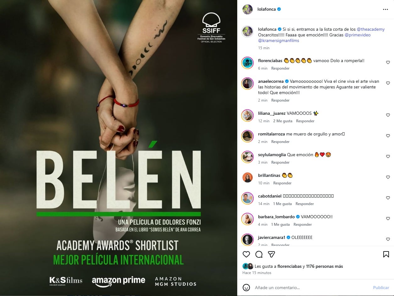 La reacción de Dolores Fonzi a quedar en la lista corta para los Premios Oscar