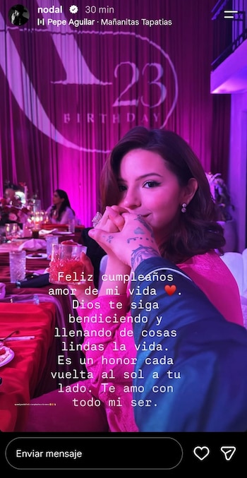 El mensaje de cumpleaños de Nodal a Ángela Aguilar. (Captura de pantalla)