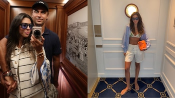 Composición con un autorretrato de Alondra García Miró y Francisco Alister en un espejo y una foto de la modelo en un pasillo