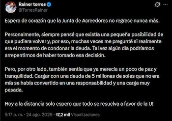 Rainer Torres – Universitario de Deportes – Gremco – Liga 1 – Perú – deportes – 25 agosto