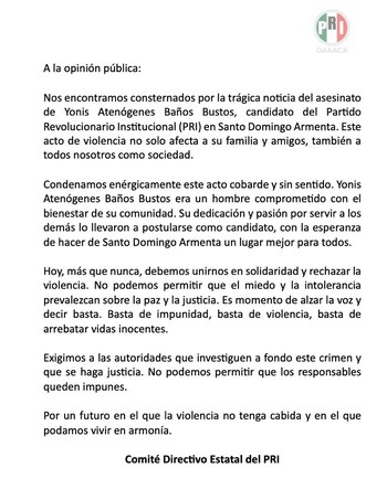 PRI de Oaxaca confirma el