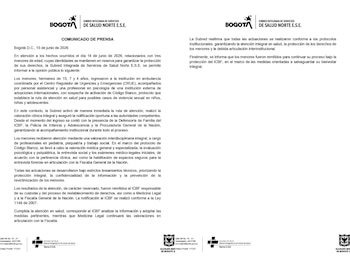 La Subred Integrada de Servicios de Salud Norte E.S.E. recibió a los menores el 14 de junio y coordinó su atención médica y psicológica de emergencia - crédito @SubRedNorte / X