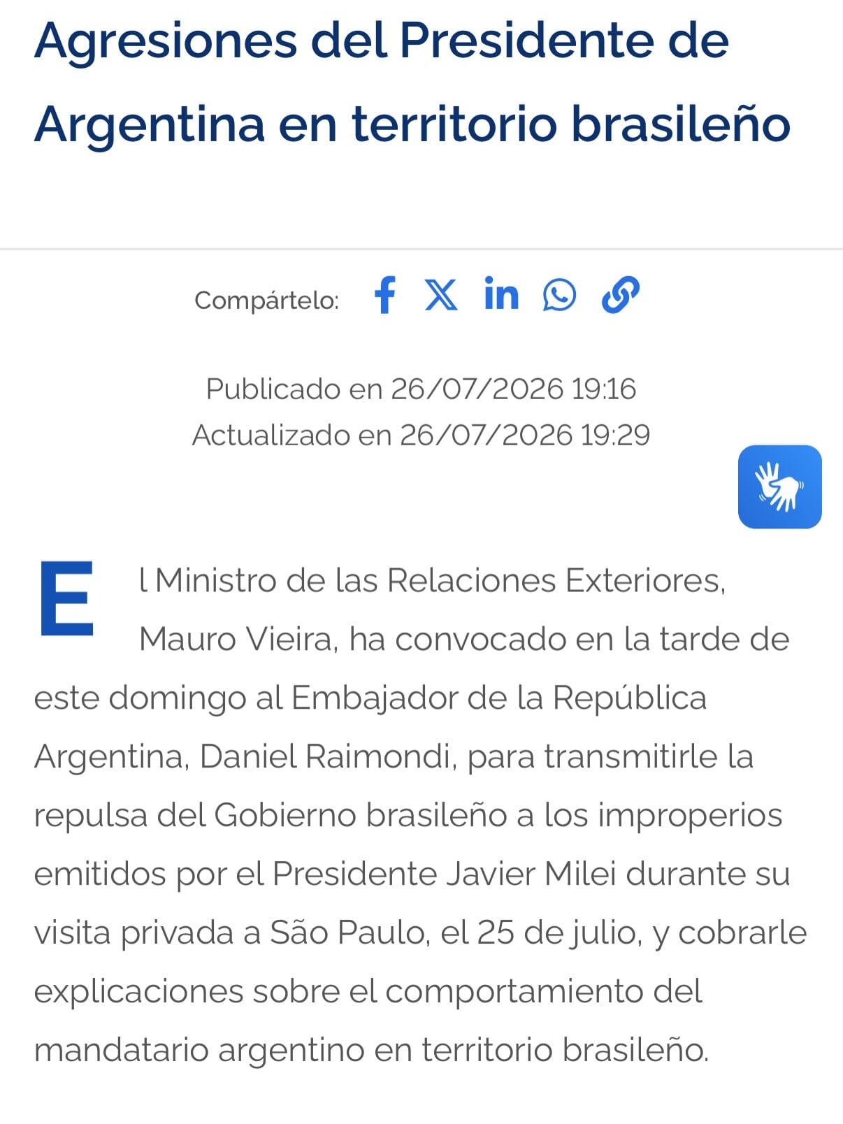 El comunicado de prensa del Ministerio de Relaciones Exteriores de Brasil