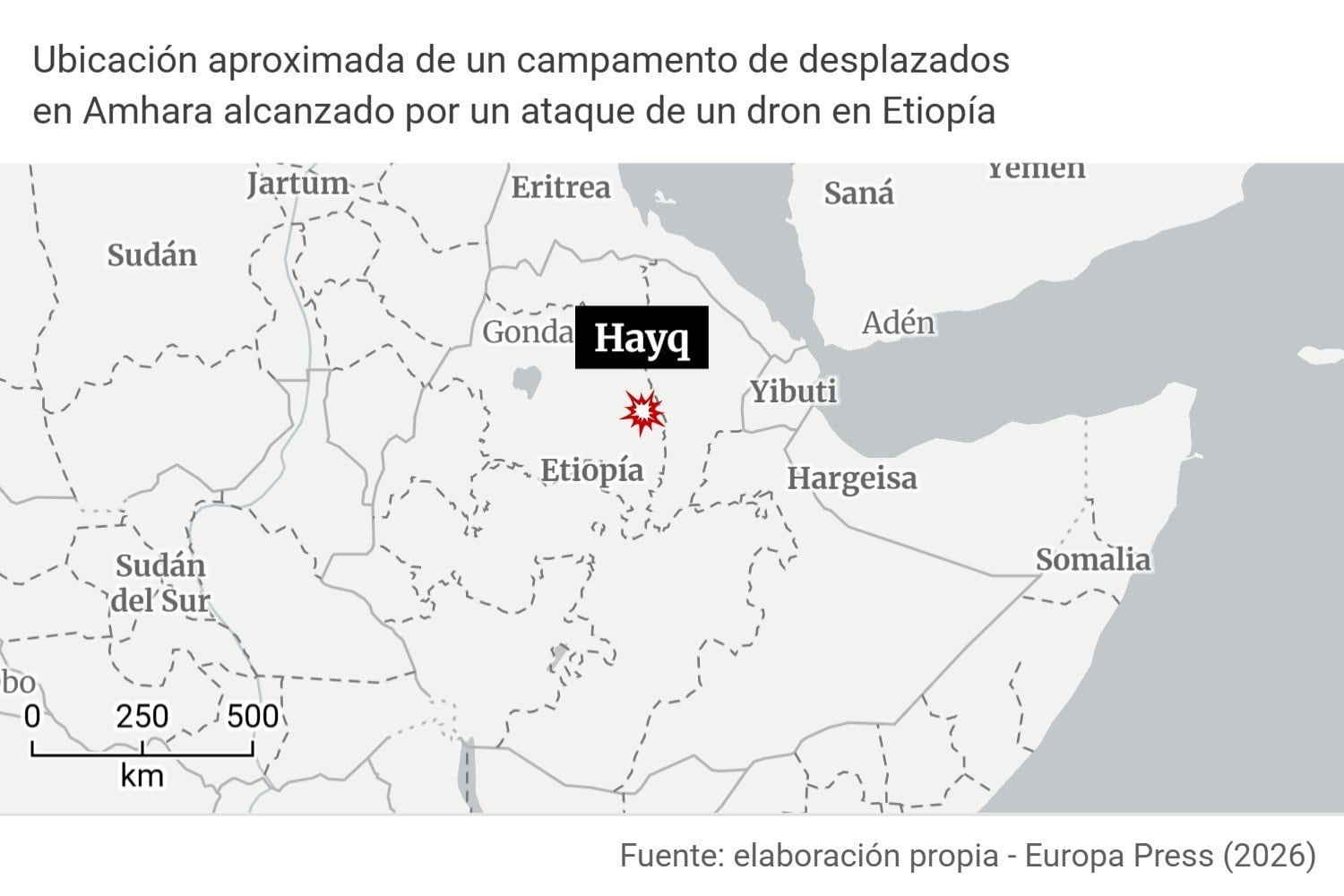 Mueren cerca de 15 personas en un ataque con dron contra un campamento de desplazados en el norte de Etiopía