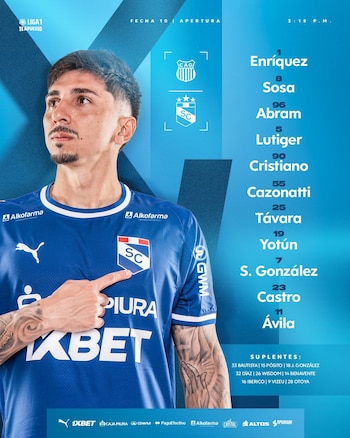 Alineación de Sporting Cristal. Crédito: Sporting Cristal.