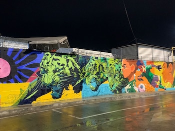 Murales alusivos al Mundial y elementos culturales refuerzan el ambiente en la terminal durante las obras. (Foto: Raúl A. González/Infobae México)