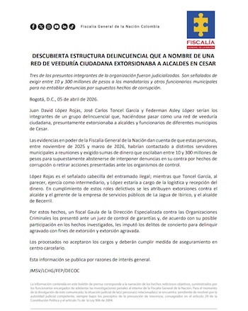 Comunicado de la Fiscalía - crédito Fiscalía