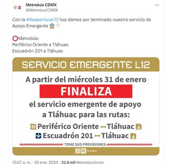 El Metrobús dejará de dar