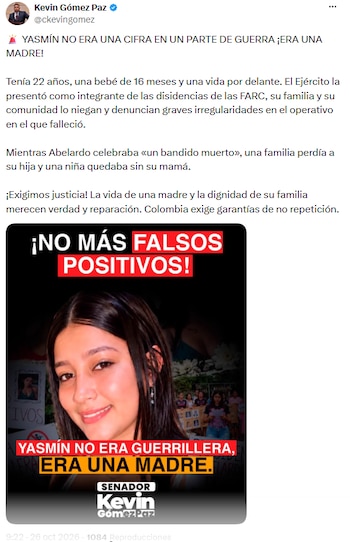 Kevin Gómez Paz pidió investigar muerte de Yasmín Rodríguez en operativo militar en Meta - crédito @ckevingomez/X