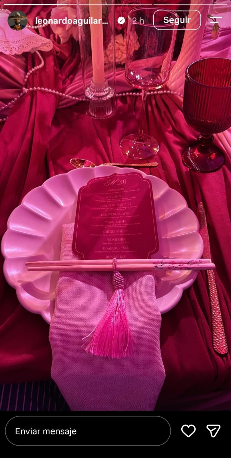 Parte del menú de la fiesta de Ángela Aguilar. (Captura de pantalla)