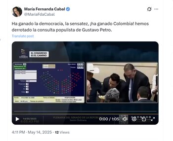 La senadora María Fernanda Cabal