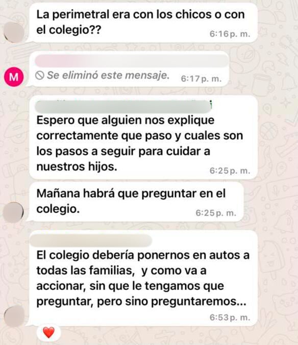 En esos chats, las madres hablaron del impacto de la medida perimetral ordenada por la justicia y de la incertidumbre sobre el alcance de la restricción