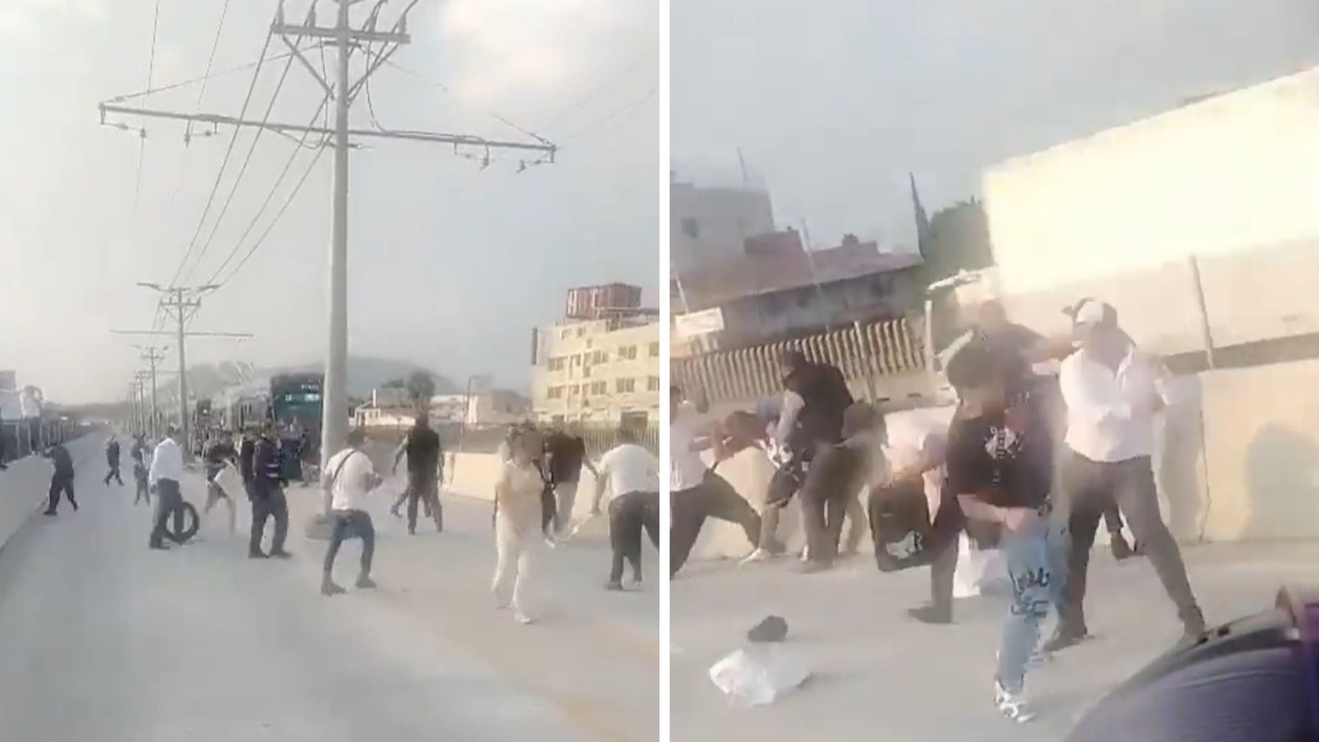 Captan pelea entre choferes del Trolebús Chalco - Santa Martha y manifestantes que bloquearon la autopista México - Puebla
