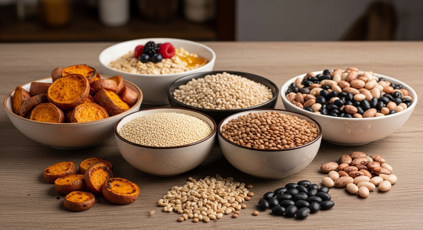 Los carbohidratos complejos presentes en granos integrales, legumbres y tubérculos aportan fibra, estabilizan la glucosa y favorecen bacterias intestinales beneficiosas (Imagen Ilustrativa Infobae)