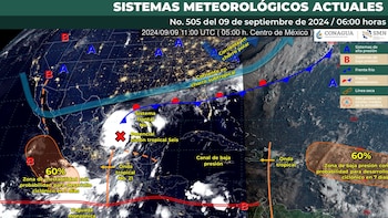 Mapa de los sistemas meteorológicos que influirán en el clima de México este lunes 9 de septiembre